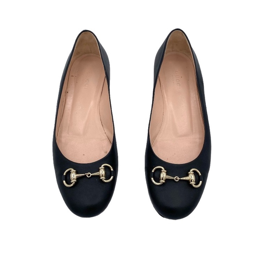 Gucci Black Leather Horsebit Flats